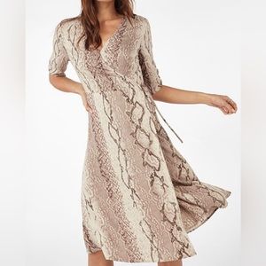 Beige Snake Wrap Midi Dress